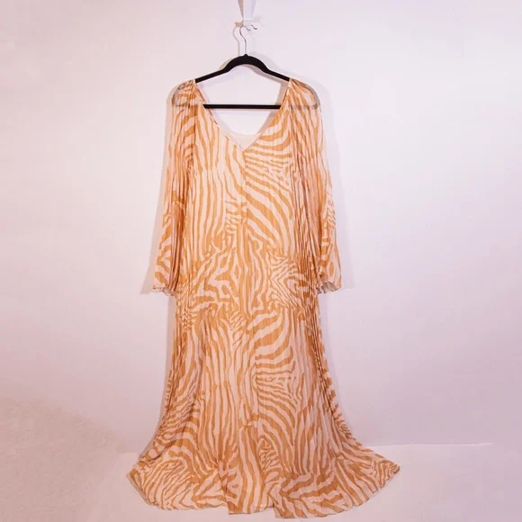 Sezane Julietta Chiffon Accordion Pleated Zebra Animal Print Pattern Maxi Dress - Picture 4 of 4